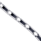 Tungsten Black Carbon Fiber Mens Polished Link Bracelet 11mm Size 8.5 Inches
